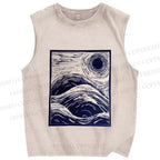 Unisex Japanese Wave Printed Washed Tank Top
