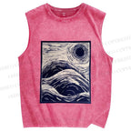 Unisex Japanese Wave Printed Washed Tank Top