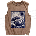 Unisex Japanese Wave Printed Washed Tank Top