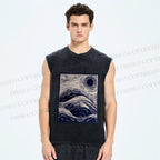 Unisex Japanese Wave Printed Washed Tank Top