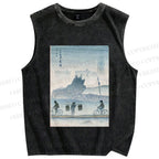 Unisex Japanese Poster Printed Washed Tank Top