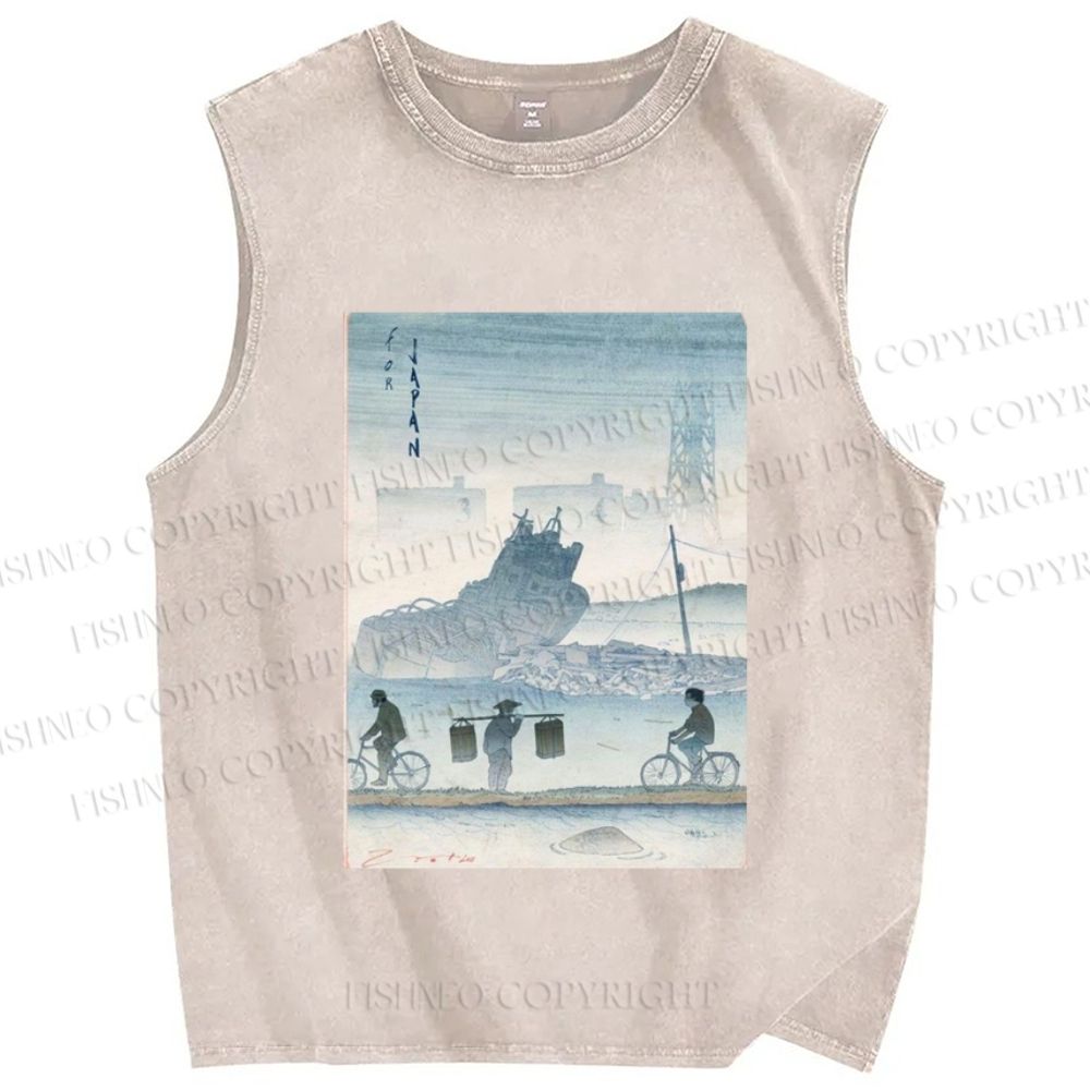 Unisex Japanese Poster Printed Washed Tank Top