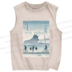 Unisex Japanese Poster Printed Washed Tank Top