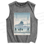 Unisex Japanese Poster Printed Washed Tank Top