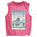 Unisex Japanese Poster Printed Washed Tank Top