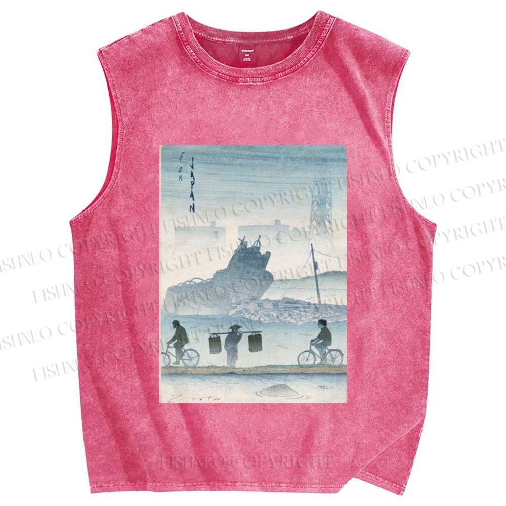 Unisex Japanese Poster Printed Washed Tank Top