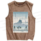 Unisex Japanese Poster Printed Washed Tank Top