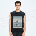 Unisex Japanese Poster Printed Washed Tank Top