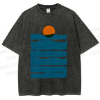 Unisex Sea Wave Sunset Printed Washed Tee