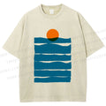 Unisex Sea Wave Sunset Printed Washed Tee
