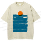 Unisex Sea Wave Sunset Printed Washed Tee