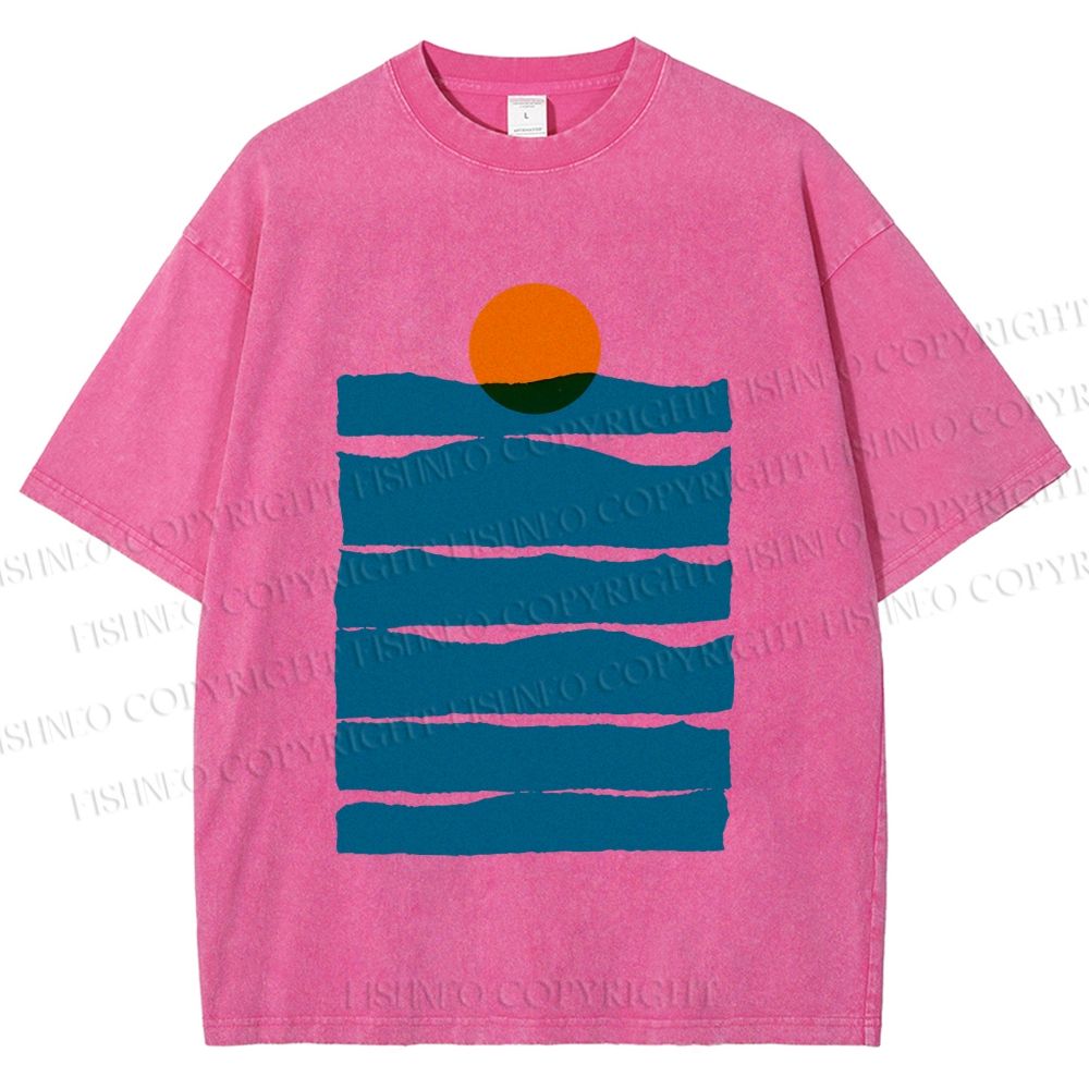 Unisex Sea Wave Sunset Printed Washed Tee