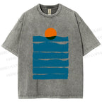 Unisex Sea Wave Sunset Printed Washed Tee