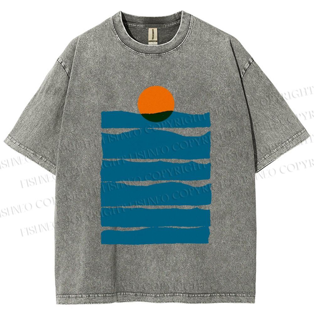 Unisex Sea Wave Sunset Printed Washed Tee