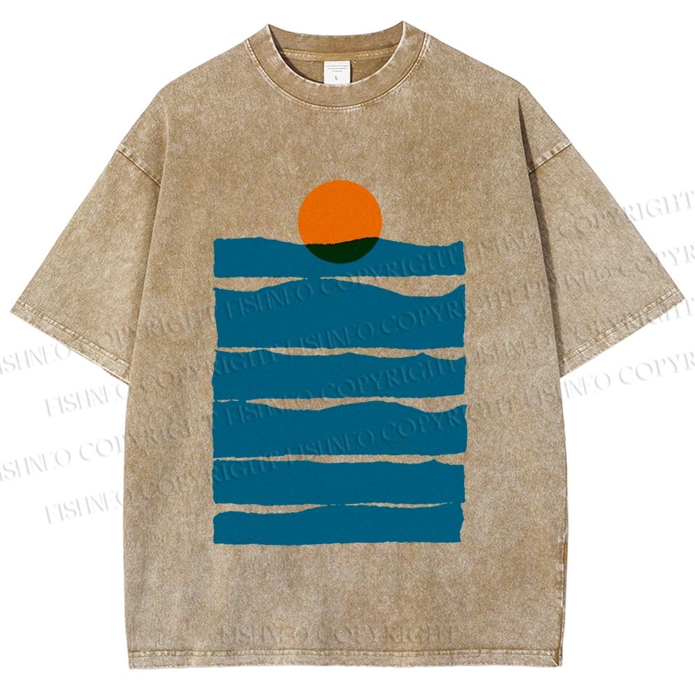 Unisex Sea Wave Sunset Printed Washed Tee