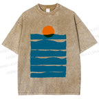 Unisex Sea Wave Sunset Printed Washed Tee