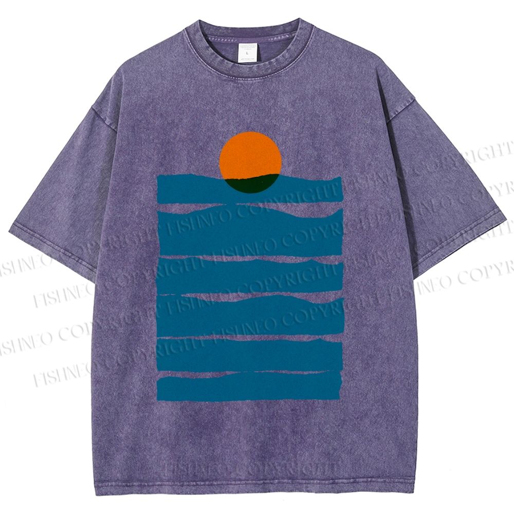 Unisex Sea Wave Sunset Printed Washed Tee