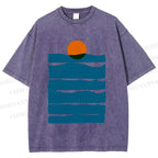 Unisex Sea Wave Sunset Printed Washed Tee