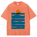 Unisex Sea Wave Sunset Printed Washed Tee