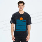 Unisex Sea Wave Sunset Printed Washed Tee