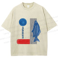 Unisex Japanese Fish And Book Printed Washed Tee