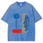 Unisex Japanese Fish And Book Printed Washed Tee
