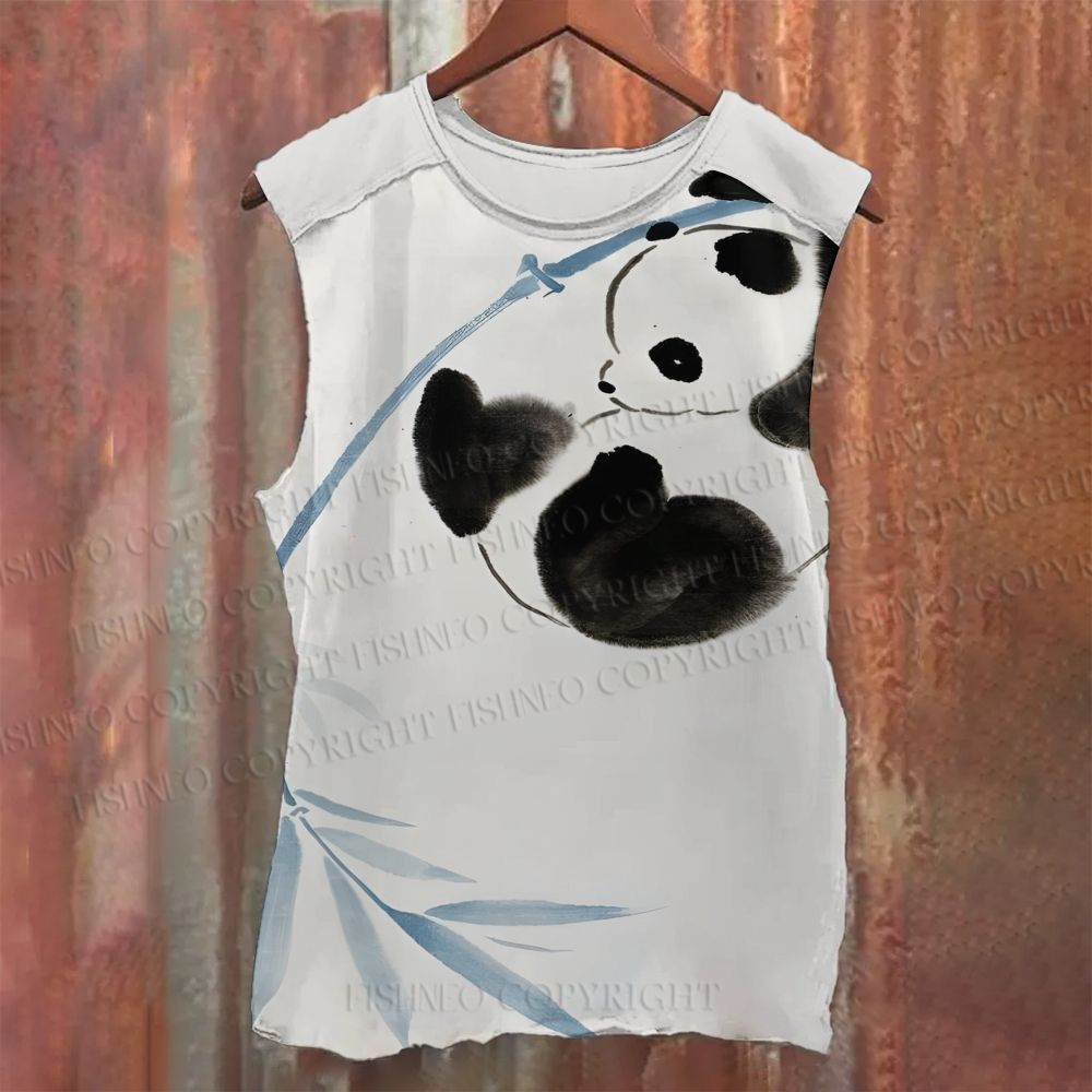 Vintage Panda Bamboo Casual Printed Tank Top