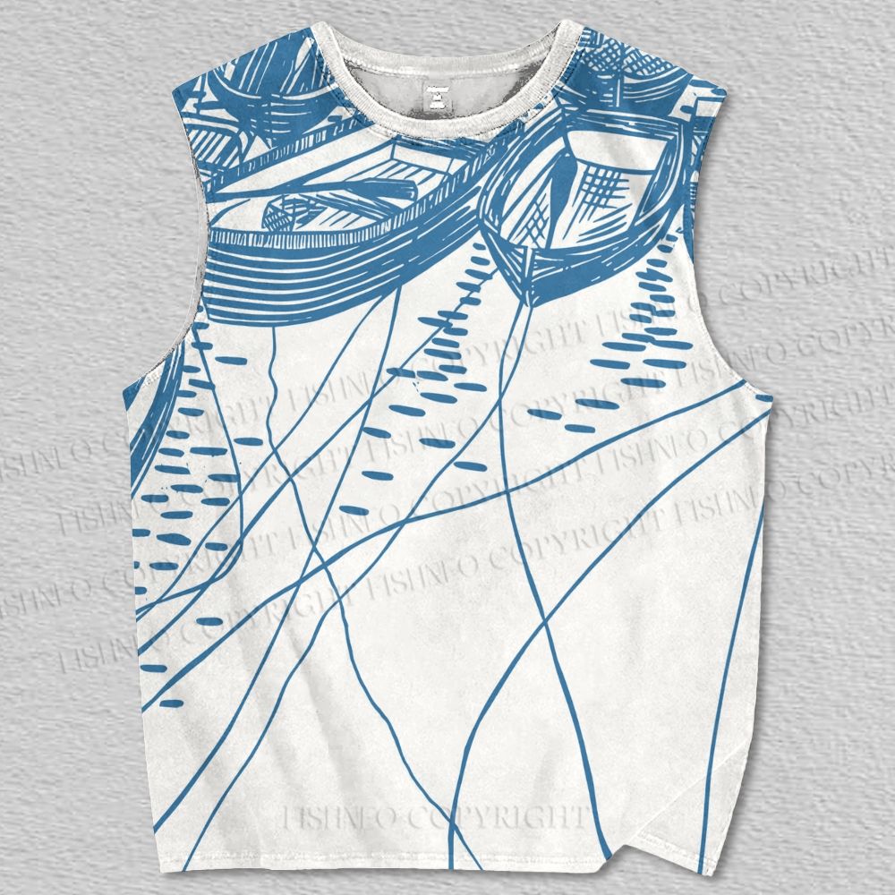 Unisex Vintage Boat On River Printed Tank Top