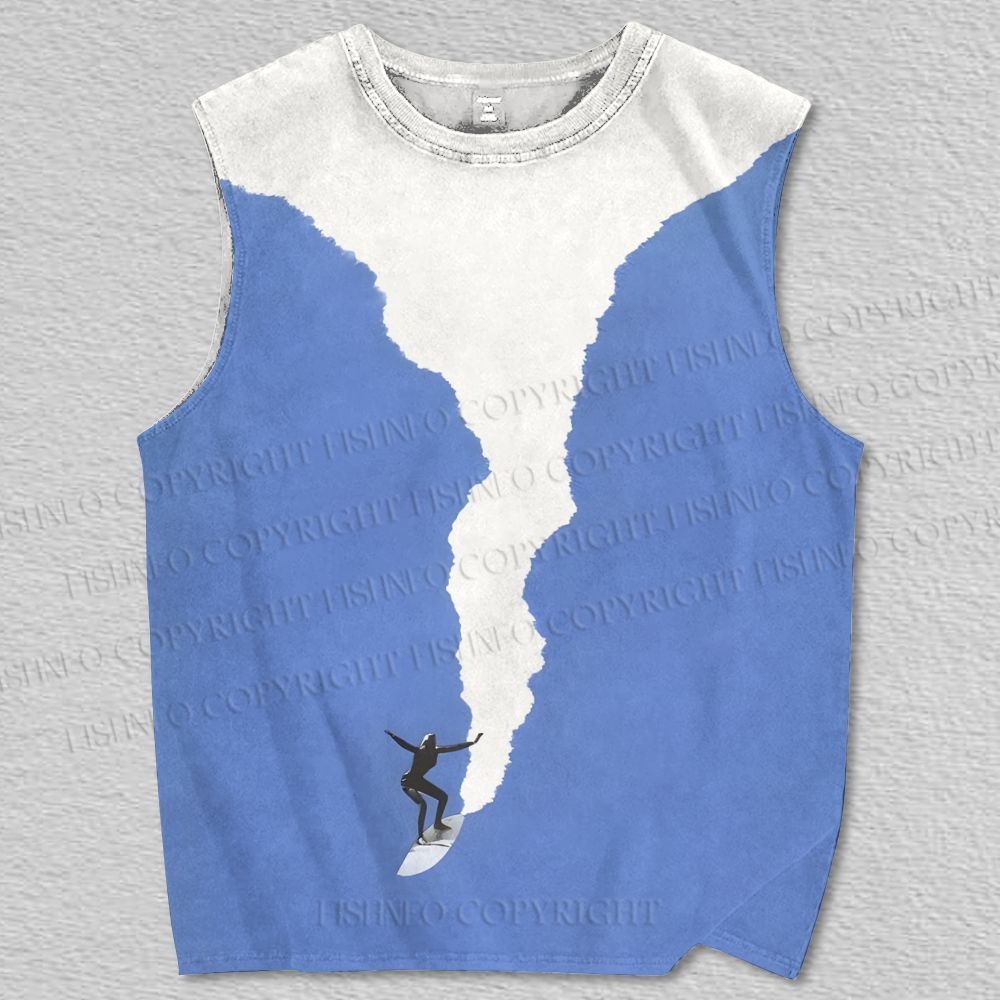 Unisex Sea Wave Surfing Printed Tank Top
