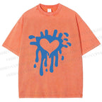 Unisex Blue Heart Graffiti Printed Washed Tee