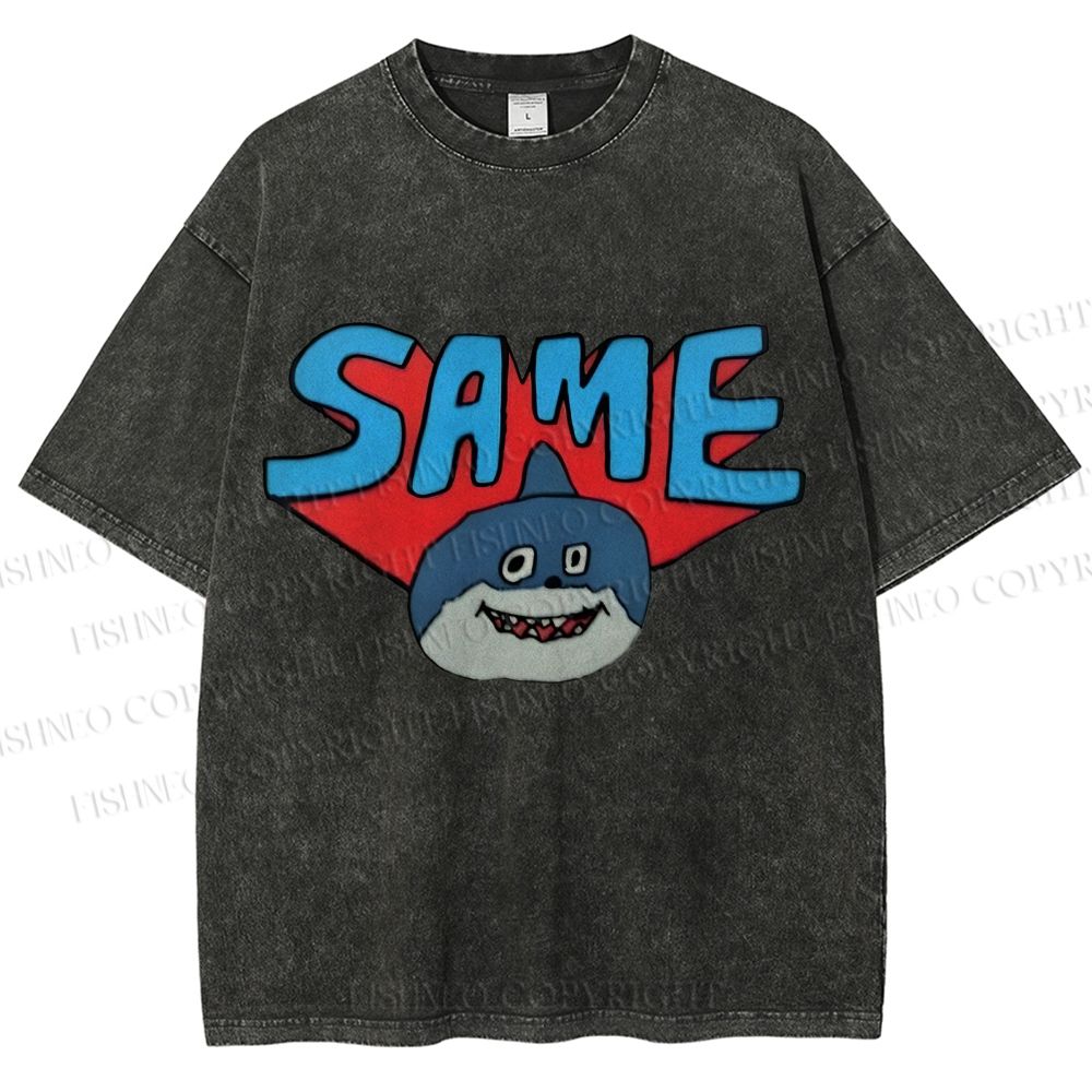 Unisex Same Silly Shark Printed Washed Tee