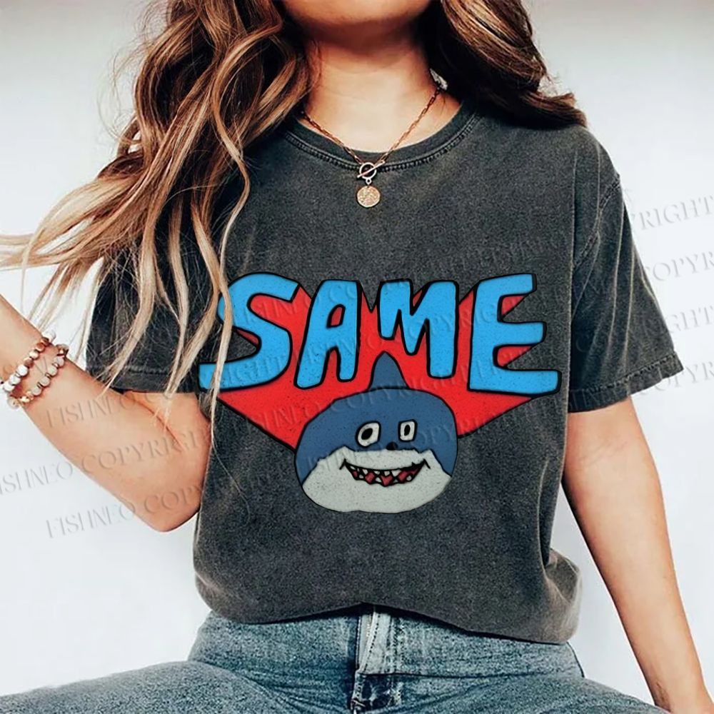Unisex Same Silly Shark Printed Washed Tee
