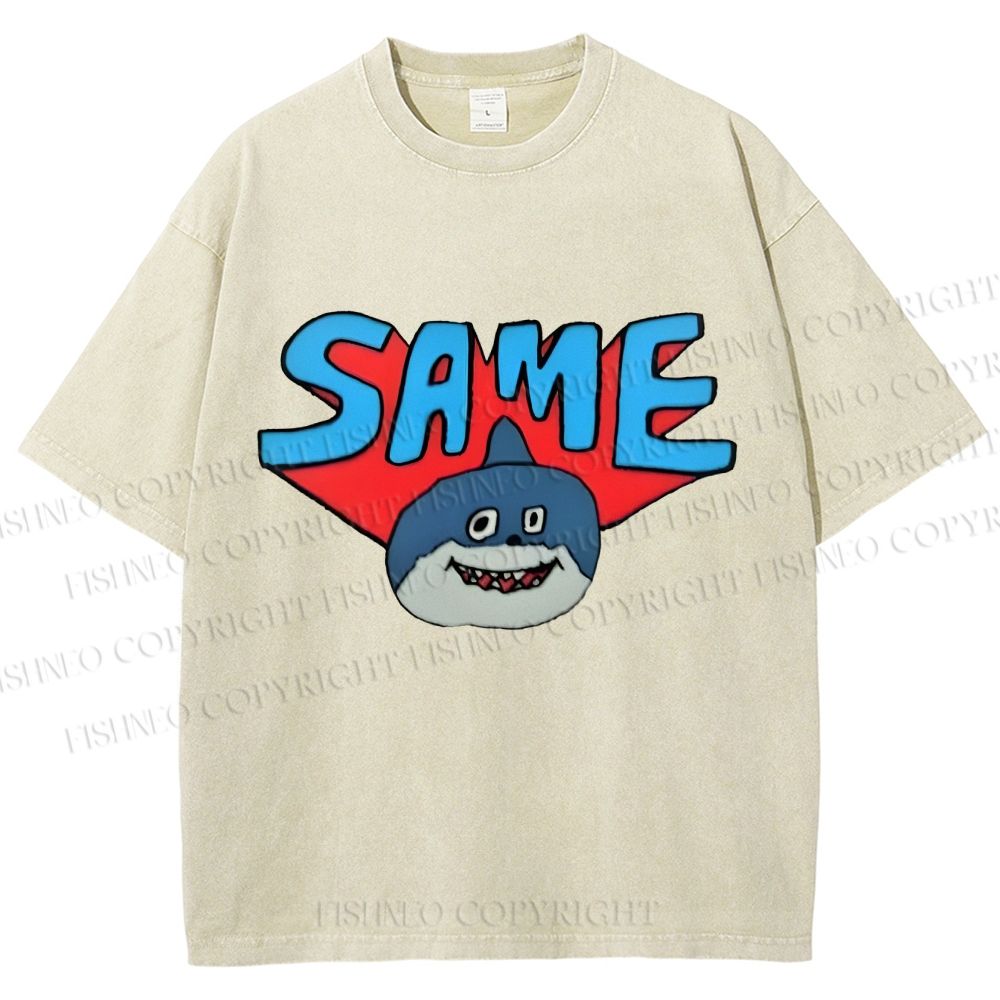 Unisex Same Silly Shark Printed Washed Tee