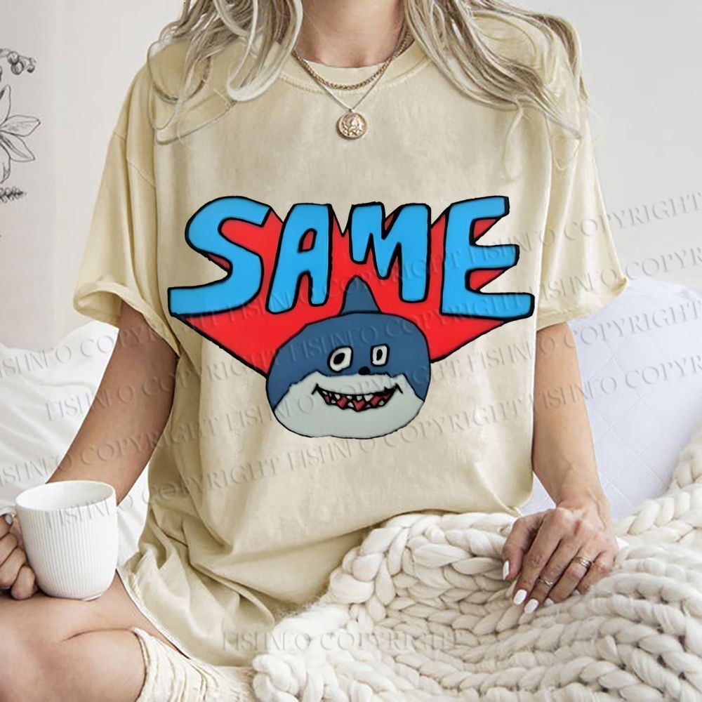 Unisex Same Silly Shark Printed Washed Tee