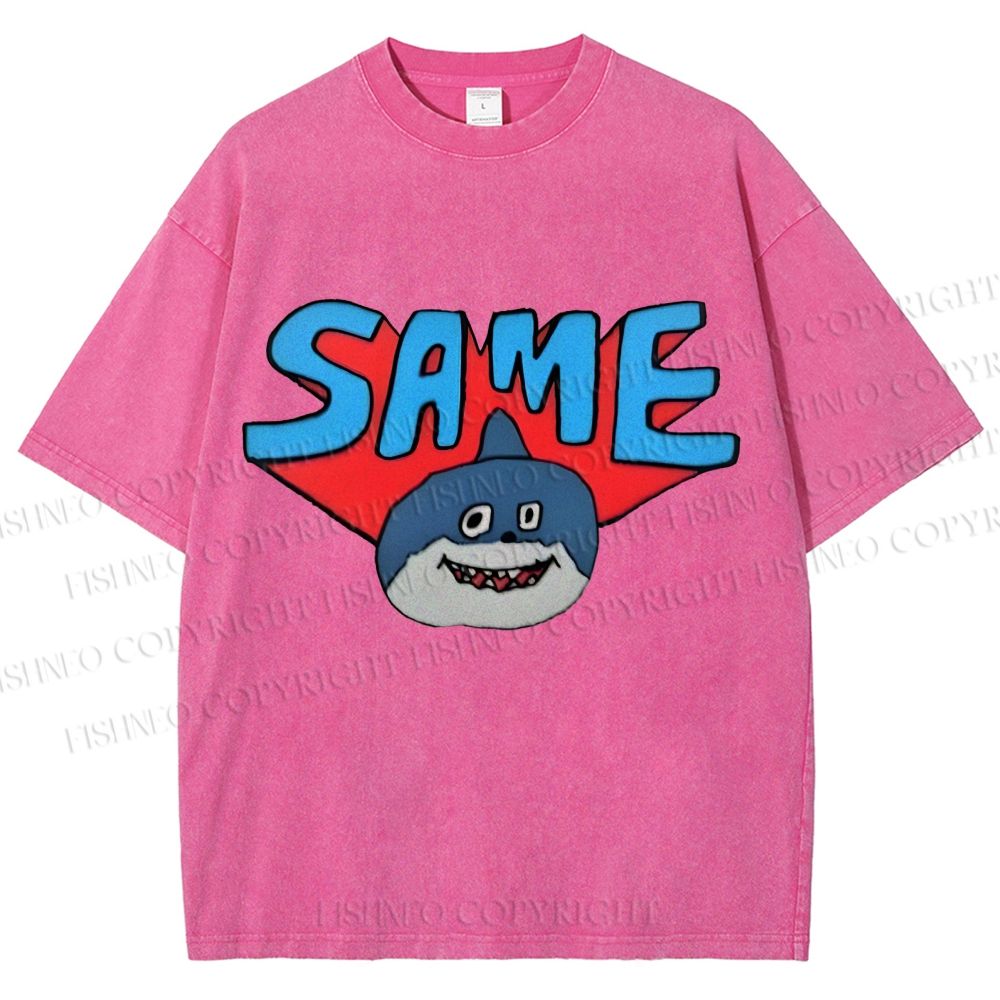 Unisex Same Silly Shark Printed Washed Tee