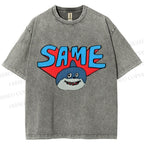 Unisex Same Silly Shark Printed Washed Tee