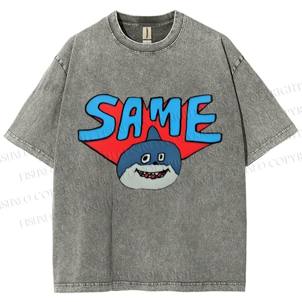 Unisex Same Silly Shark Printed Washed Tee