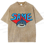 Unisex Same Silly Shark Printed Washed Tee