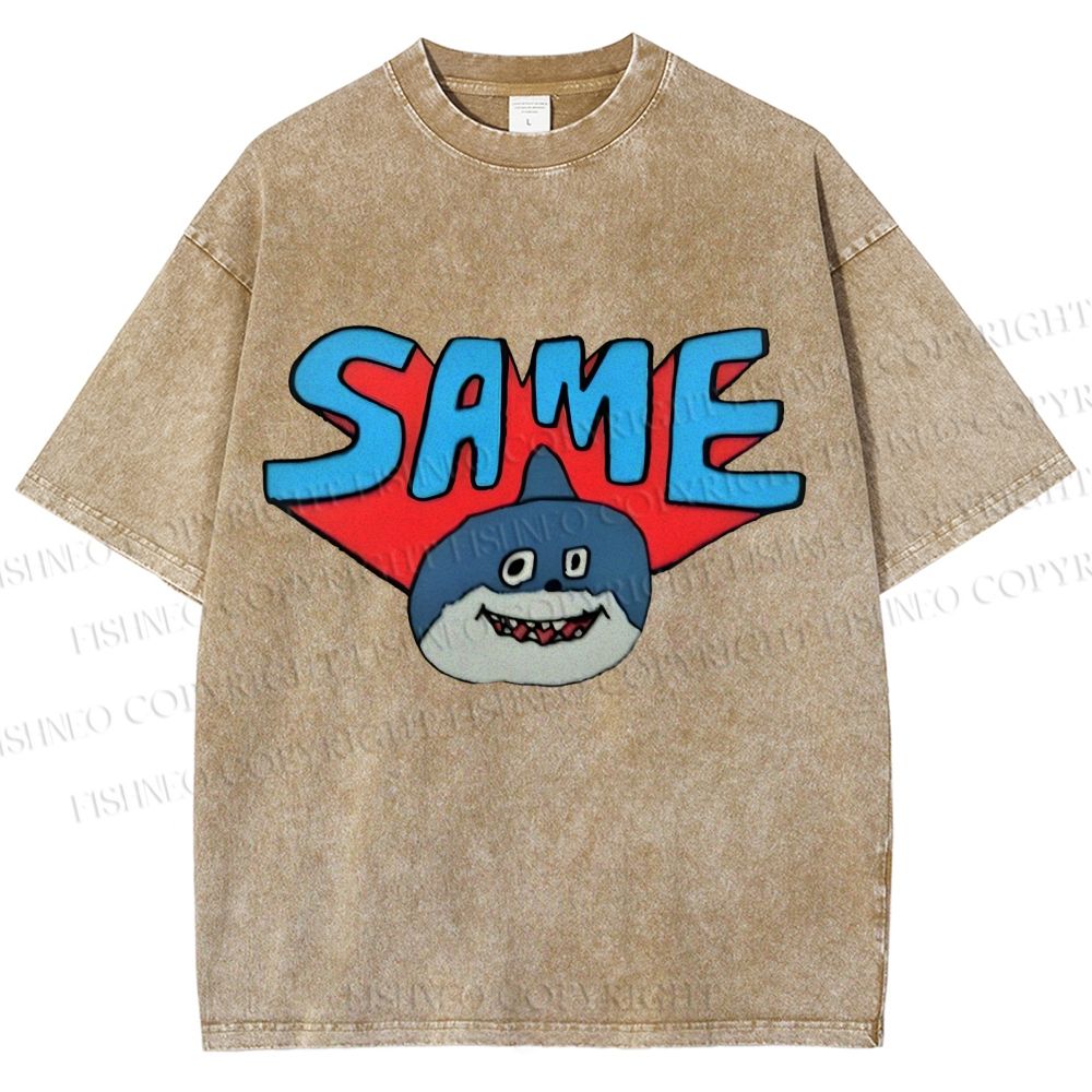 Unisex Same Silly Shark Printed Washed Tee