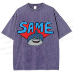 Unisex Same Silly Shark Printed Washed Tee
