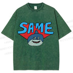 Unisex Same Silly Shark Printed Washed Tee