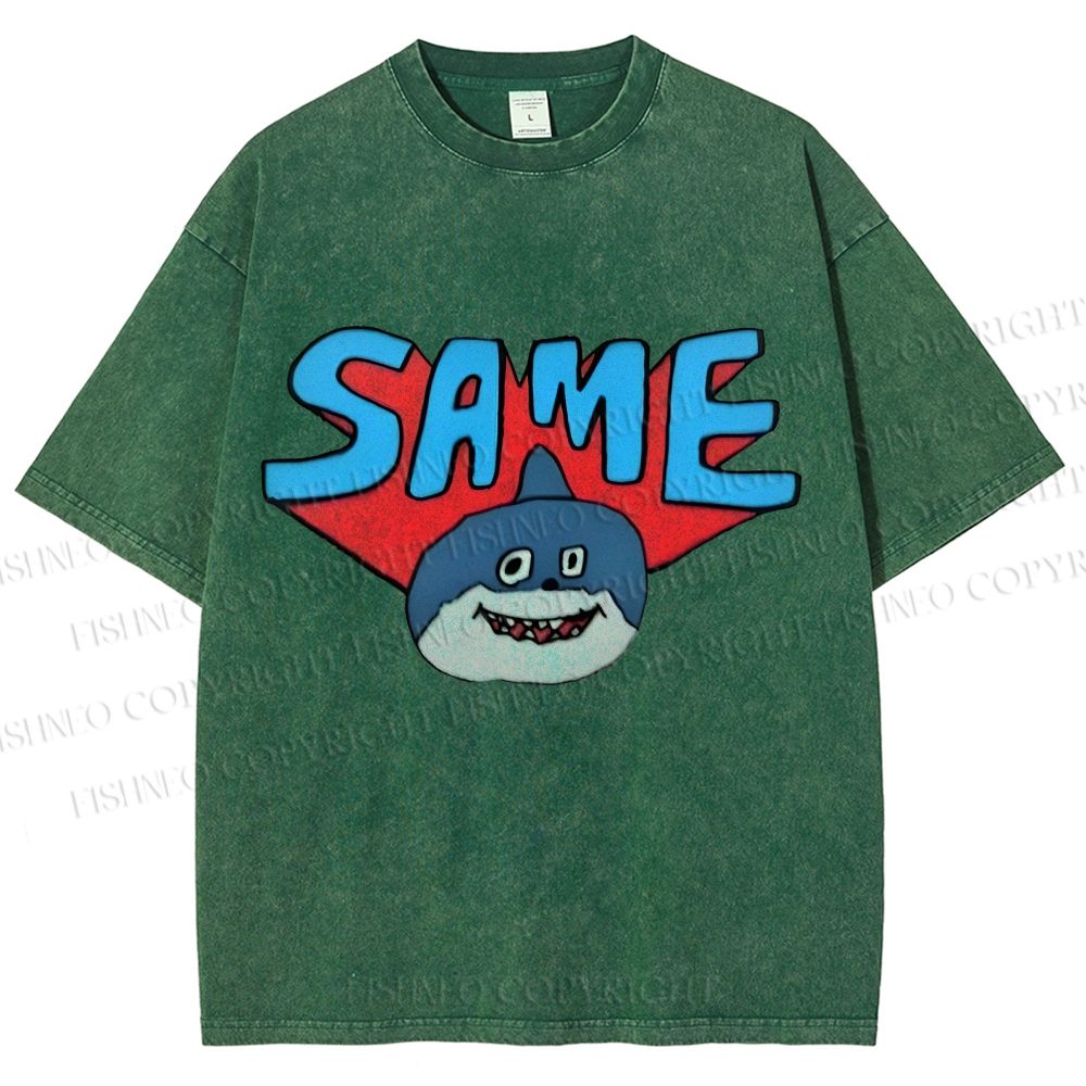 Unisex Same Silly Shark Printed Washed Tee