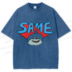 Unisex Same Silly Shark Printed Washed Tee