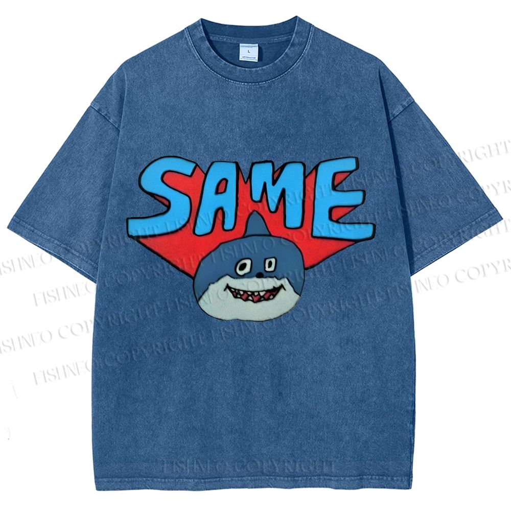 Unisex Same Silly Shark Printed Washed Tee