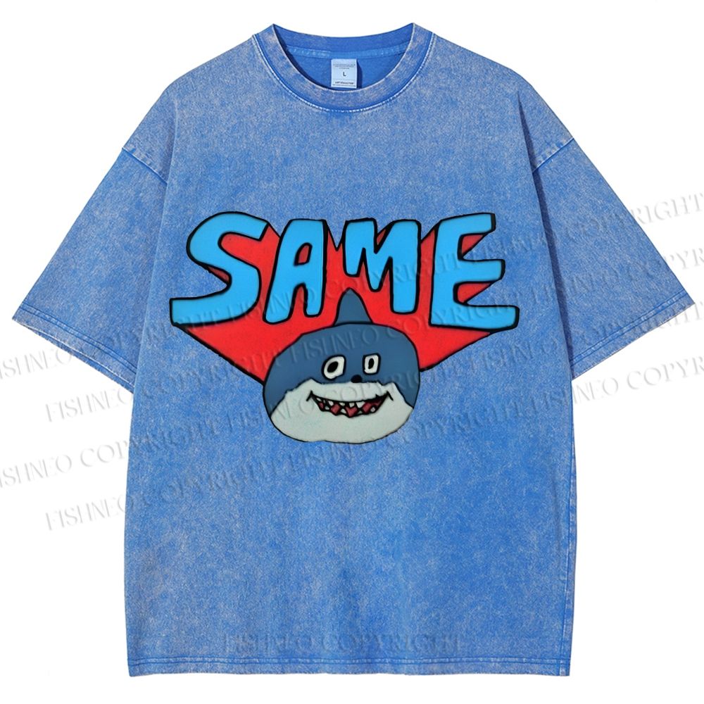 Unisex Same Silly Shark Printed Washed Tee