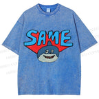 Unisex Same Silly Shark Printed Washed Tee