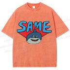 Unisex Same Silly Shark Printed Washed Tee