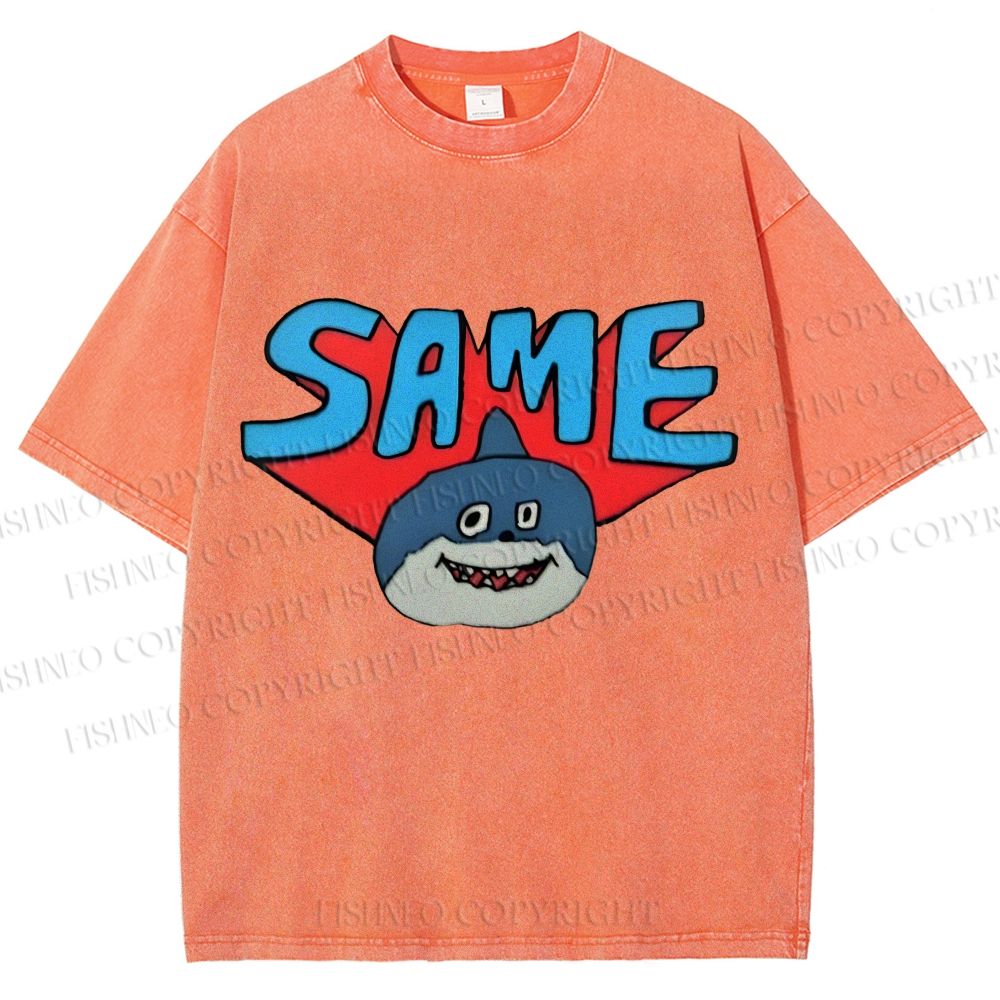 Unisex Same Silly Shark Printed Washed Tee