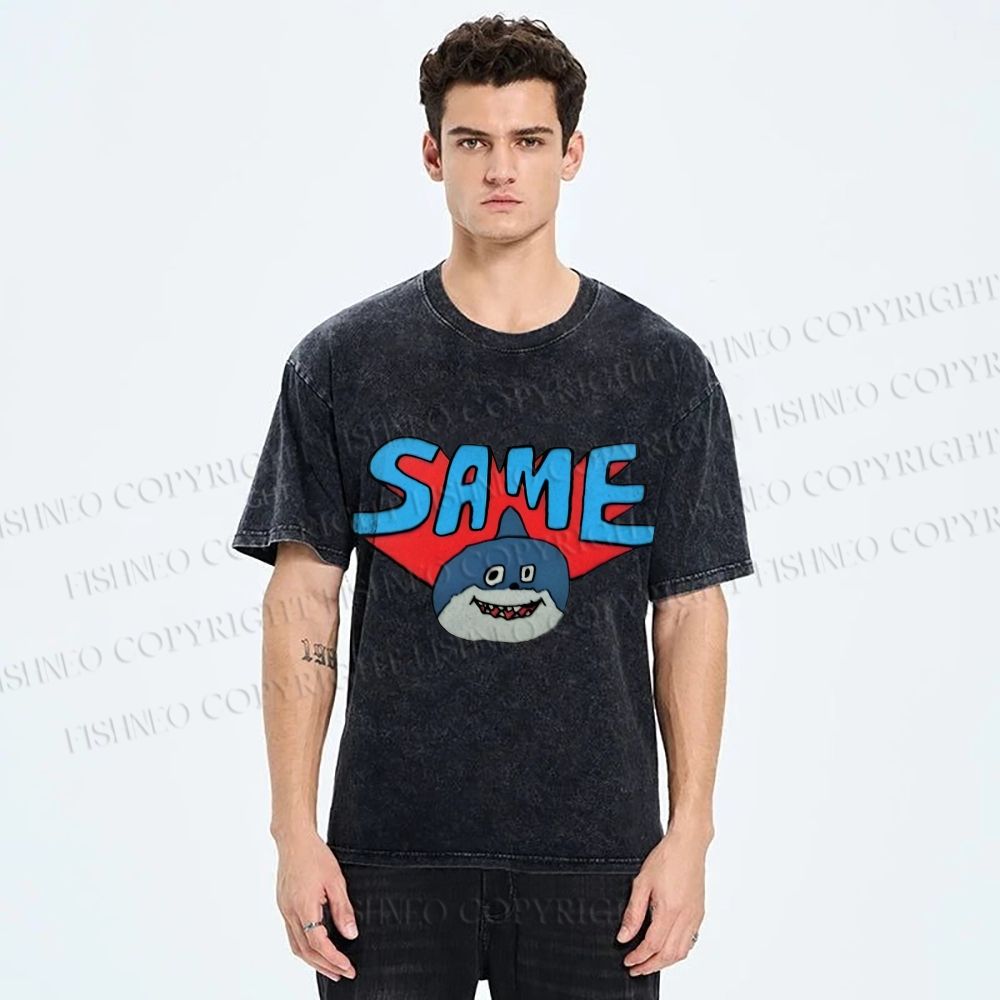 Unisex Same Silly Shark Printed Washed Tee