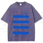Unisex Boat On Sea Wave Printed Washed Tee